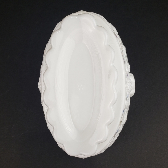 Westmoreland Milk Glass Basket Roses and Blue Vine Grapes Candy Dish Vintage - Picture 7 of 16